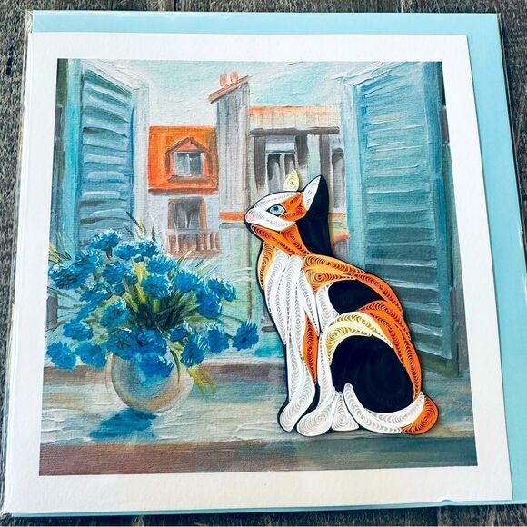 Calico Cat Quill Art Greeting Quilling Card - Picture 1 of 3